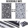 imageOLANLY Waterproof Outdoor Rug 5x8 ft Outdoor Plastic Straw Rug with Flower Pattern Reversible RV Mat for Patio Camping Balcony Deck Backyard Navy ampamp WhiteBlack  White