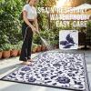 imageOLANLY Waterproof Outdoor Rug 5x8 ft Outdoor Plastic Straw Rug with Flower Pattern Reversible RV Mat for Patio Camping Balcony Deck Backyard Navy ampamp WhiteNavy Blue  White
