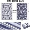 imageOLANLY Waterproof Outdoor Rug 5x8 ft Outdoor Plastic Straw Rug with Flower Pattern Reversible RV Mat for Patio Camping Balcony Deck Backyard Navy ampamp WhiteNavy Blue  White