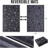 imageOLANLY Waterproof Outdoor Rug 5x8 ft Outdoor Plastic Straw Rug with Flower Pattern Reversible RV Mat for Patio Camping Balcony Deck Backyard Navy ampamp WhiteBlack  Grey