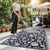 imageOLANLY Waterproof Outdoor Rug 5x8 ft Outdoor Plastic Straw Rug with Flower Pattern Reversible RV Mat for Patio Camping Balcony Deck Backyard Navy ampamp WhiteBlack  White