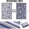 imageOLANLY Waterproof Outdoor Rug 5x8 ft Outdoor Plastic Straw Rug with Flower Pattern Reversible RV Mat for Patio Camping Balcony Deck Backyard Navy ampamp WhiteNavy Blue  White