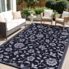 imageOLANLY Waterproof Outdoor Rug 5x8 ft Outdoor Plastic Straw Rug with Flower Pattern Reversible RV Mat for Patio Camping Balcony Deck Backyard Navy ampamp WhiteBlack  Grey