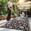 imageOLANLY Waterproof Outdoor Rug 5x8 ft Outdoor Plastic Straw Rug with Flower Pattern Reversible RV Mat for Patio Camping Balcony Deck Backyard Navy ampamp WhiteBlack  Beige