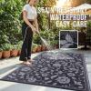 imageOLANLY Waterproof Outdoor Rug 5x8 ft Outdoor Plastic Straw Rug with Flower Pattern Reversible RV Mat for Patio Camping Balcony Deck Backyard Navy ampamp WhiteBlack  Grey