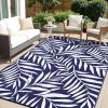 imageOLANLY Waterproof Outdoor Rug 5x8 ft Reversible Outdoor Plastic Straw Rug with Leaf Pattern RV Mat Indoor Outdoor Carpet for Patio Camping Balcony Deck Backyard Grey ampamp WhiteNavy Blue  White