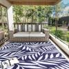 imageOLANLY Waterproof Outdoor Rug 5x8 ft Reversible Outdoor Plastic Straw Rug with Leaf Pattern RV Mat Indoor Outdoor Carpet for Patio Camping Balcony Deck Backyard Grey ampamp WhiteNavy Blue  White
