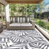 imageOLANLY Waterproof Outdoor Rug 5x8 ft Reversible Outdoor Plastic Straw Rug with Leaf Pattern RV Mat Indoor Outdoor Carpet for Patio Camping Balcony Deck Backyard Grey ampamp WhiteGrey  White