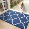 imageOLANLY Indoor Door Mat 30x17 NonSlip Absorbent Resist Dirt Entrance Mat Washable LowProfile Inside Floor Doormats for Entryway BrownNavy