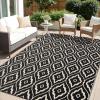 imageOLANLY Outdoor Rug 5x8 ft Waterproof Outdoor Plastic Straw Rug with Geometric Pattern Clearance Reversible RV Mat for Patio Camping Balcony Deck Backyard Black ampamp WhiteBlack  Beige