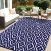 imageOLANLY Outdoor Rug 5x8 ft Waterproof Outdoor Plastic Straw Rug with Geometric Pattern Clearance Reversible RV Mat for Patio Camping Balcony Deck Backyard Black ampamp WhiteNavy Blue  White
