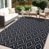 imageOLANLY Outdoor Rug 5x8 ft Waterproof Outdoor Plastic Straw Rug with Geometric Pattern Clearance Reversible RV Mat for Patio Camping Balcony Deck Backyard Black ampamp WhiteBlack  Grey