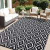 imageOLANLY Outdoor Rug 5x8 ft Waterproof Outdoor Plastic Straw Rug with Geometric Pattern Clearance Reversible RV Mat for Patio Camping Balcony Deck Backyard Black ampamp WhiteBlack  White