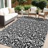 imageOLANLY Outdoor Rug Waterproof 5x8 ft Clearance Reversible Outdoor Plastic Straw Rug with Floral Pattern RV Mat for Patio Camping Balcony Deck Backyard Black ampamp WhiteBlack  White