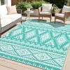 imageOLANLY Outdoor Rug Waterproof 6x9 ft Reversible Outdoor Plastic Straw Rug Boho Patio Rug Indoor Outdoor Carpet RV Mat Outside for Patio Camp Picnic Balcony Deck Backyard Black ampamp WhiteTurquoise  White