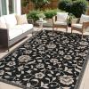 imageOLANLY Waterproof Outdoor Rug 5x8 ft Outdoor Plastic Straw Rug with Flower Pattern Reversible RV Mat for Patio Camping Balcony Deck Backyard Navy ampamp WhiteBlack  Beige