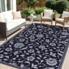 imageOLANLY Waterproof Outdoor Rug 5x8 ft Outdoor Plastic Straw Rug with Flower Pattern Reversible RV Mat for Patio Camping Balcony Deck Backyard Navy ampamp WhiteBlack  Grey