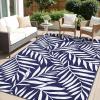 imageOLANLY Waterproof Outdoor Rug 5x8 ft Reversible Outdoor Plastic Straw Rug with Leaf Pattern RV Mat Indoor Outdoor Carpet for Patio Camping Balcony Deck Backyard Grey ampamp WhiteNavy Blue  White