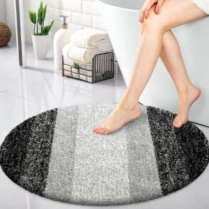 imageOLANLY 30inch Round Bathroom Rugs Extra Soft and Absorbent Microfiber Bath Rugs Quick Dry Machine Washable Bath Mats for Bathroom Floor Tub and Shower Home Decor Accessories GreyBlack