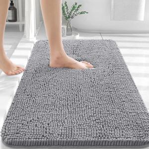 imageOLANLY Bathroom Rugs 30x20 Extra Soft Absorbent Chenille Bath Rugs Rubber Backing Quick Dry Machine Washable Bath Mats for Bathroom Floor Tub and Shower Home Decor Accessories Grey