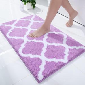 imageOLANLY Bathroom Rugs 47x24 Soft and Absorbent Microfiber Bath Rugs NonSlip Shaggy Shower Carpet Machine Wash Dry Bath Mats for Bathroom Floor Tub and Shower GreyLight Purple