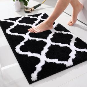 imageOLANLY Bathroom Rugs 47x24 Soft and Absorbent Microfiber Bath Rugs NonSlip Shaggy Shower Carpet Machine Wash Dry Bath Mats for Bathroom Floor Tub and Shower GreyBlack