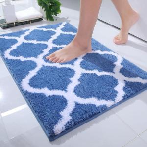 imageOLANLY Bathroom Rugs 47x24 Soft and Absorbent Microfiber Bath Rugs NonSlip Shaggy Shower Carpet Machine Wash Dry Bath Mats for Bathroom Floor Tub and Shower GreyBlue