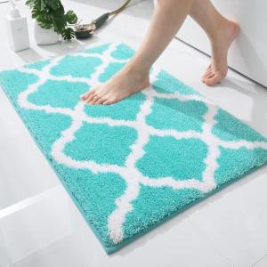 imageOLANLY Bathroom Rugs 47x24 Soft and Absorbent Microfiber Bath Rugs NonSlip Shaggy Shower Carpet Machine Wash Dry Bath Mats for Bathroom Floor Tub and Shower GreyTurquoise