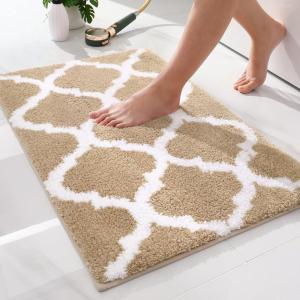 imageOLANLY Bathroom Rugs 47x24 Soft and Absorbent Microfiber Bath Rugs NonSlip Shaggy Shower Carpet Machine Wash Dry Bath Mats for Bathroom Floor Tub and Shower GreyBeige
