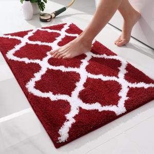 imageOLANLY Bathroom Rugs 47x24 Soft and Absorbent Microfiber Bath Rugs NonSlip Shaggy Shower Carpet Machine Wash Dry Bath Mats for Bathroom Floor Tub and Shower GreyBurgundy