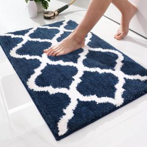 imageOLANLY Bathroom Rugs 47x24 Soft and Absorbent Microfiber Bath Rugs NonSlip Shaggy Shower Carpet Machine Wash Dry Bath Mats for Bathroom Floor Tub and Shower GreyNavy