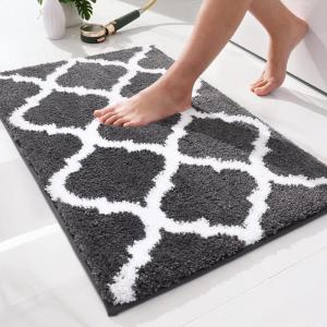 imageOLANLY Bathroom Rugs 47x24 Soft and Absorbent Microfiber Bath Rugs NonSlip Shaggy Shower Carpet Machine Wash Dry Bath Mats for Bathroom Floor Tub and Shower GreyDark Grey