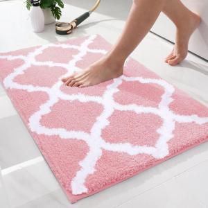 imageOLANLY Bathroom Rugs 47x24 Soft and Absorbent Microfiber Bath Rugs NonSlip Shaggy Shower Carpet Machine Wash Dry Bath Mats for Bathroom Floor Tub and Shower GreyPink