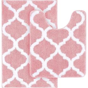 imageOLANLY Bathroom Rugs Set 2 Piece Microfiber Bath Shower Mat and UShaped Toilet Rug Machine Wash Dry NonSlip Absorbent Shaggy Bath Mats for Tub Shower and Bathroom 30quotx20quot24quotx20quot GreyPink