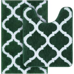 imageOLANLY Bathroom Rugs Set 2 Piece Microfiber Bath Shower Mat and UShaped Toilet Rug Machine Wash Dry NonSlip Absorbent Shaggy Bath Mats for Tub Shower and Bathroom 30quotx20quot24quotx20quot GreyGreen