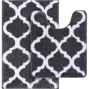 imageOLANLY Bathroom Rugs Set 2 Piece Microfiber Bath Shower Mat and UShaped Toilet Rug Machine Wash Dry NonSlip Absorbent Shaggy Bath Mats for Tub Shower and Bathroom 30quotx20quot24quotx20quot GreyDark Grey