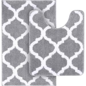 imageOLANLY Bathroom Rugs Set 2 Piece Microfiber Bath Shower Mat and UShaped Toilet Rug Machine Wash Dry NonSlip Absorbent Shaggy Bath Mats for Tub Shower and Bathroom 30quotx20quot24quotx20quot GreyGrey