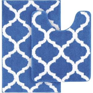 imageOLANLY Bathroom Rugs Set 2 Piece Microfiber Bath Shower Mat and UShaped Toilet Rug Machine Wash Dry NonSlip Absorbent Shaggy Bath Mats for Tub Shower and Bathroom 30quotx20quot24quotx20quot GreySky Blue