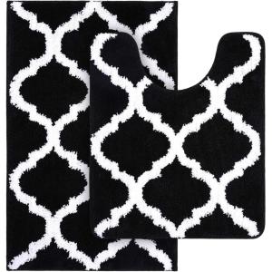 imageOLANLY Bathroom Rugs Set 2 Piece Microfiber Bath Shower Mat and UShaped Toilet Rug Machine Wash Dry NonSlip Absorbent Shaggy Bath Mats for Tub Shower and Bathroom 30quotx20quot24quotx20quot GreyBlack