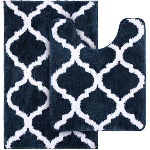 imageOLANLY Bathroom Rugs Set 2 Piece Microfiber Bath Shower Mat and UShaped Toilet Rug Machine Wash Dry NonSlip Absorbent Shaggy Bath Mats for Tub Shower and Bathroom 30quotx20quot24quotx20quot GreyNavy