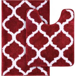 imageOLANLY Bathroom Rugs Set 2 Piece Microfiber Bath Shower Mat and UShaped Toilet Rug Machine Wash Dry NonSlip Absorbent Shaggy Bath Mats for Tub Shower and Bathroom 30quotx20quot24quotx20quot GreyBurgundy