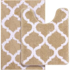 imageOLANLY Bathroom Rugs Set 2 Piece Microfiber Bath Shower Mat and UShaped Toilet Rug Machine Wash Dry NonSlip Absorbent Shaggy Bath Mats for Tub Shower and Bathroom 30quotx20quot24quotx20quot GreyBeige