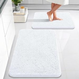 imageOLANLY Bathroom Rugs Sets 2 Piece Soft Absorbent Chenille Bath Mats Area Rug Set NonSlip Quick Dry Machine Washable Bath Mats for Bathroom Home Decor Accessories 30quotx20quot24quotx16quot GreyWhite