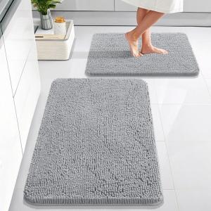 imageOLANLY Bathroom Rugs Sets 2 Piece Soft Absorbent Chenille Bath Mats Area Rug Set NonSlip Quick Dry Machine Washable Bath Mats for Bathroom Home Decor Accessories 30quotx20quot24quotx16quot GreyLight Grey