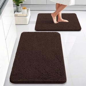imageOLANLY Bathroom Rugs Sets 2 Piece Soft Absorbent Chenille Bath Mats Area Rug Set NonSlip Quick Dry Machine Washable Bath Mats for Bathroom Home Decor Accessories 30quotx20quot24quotx16quot GreyBrown