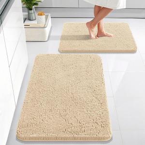 imageOLANLY Bathroom Rugs Sets 2 Piece Soft Absorbent Chenille Bath Mats Area Rug Set NonSlip Quick Dry Machine Washable Bath Mats for Bathroom Home Decor Accessories 30quotx20quot24quotx16quot GreyBeige