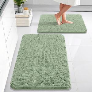 imageOLANLY Bathroom Rugs Sets 2 Piece Soft Absorbent Chenille Bath Mats Area Rug Set NonSlip Quick Dry Machine Washable Bath Mats for Bathroom Home Decor Accessories 30quotx20quot24quotx16quot GreySage Green
