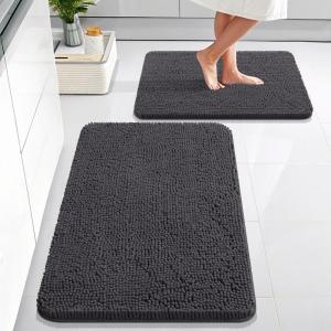 imageOLANLY Bathroom Rugs Sets 2 Piece Soft Absorbent Chenille Bath Mats Area Rug Set NonSlip Quick Dry Machine Washable Bath Mats for Bathroom Home Decor Accessories 30quotx20quot24quotx16quot GreyDark Grey
