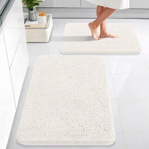 imageOLANLY Bathroom Rugs Sets 2 Piece Soft Absorbent Chenille Bath Mats Area Rug Set NonSlip Quick Dry Machine Washable Bath Mats for Bathroom Home Decor Accessories 30quotx20quot24quotx16quot GreyIvory