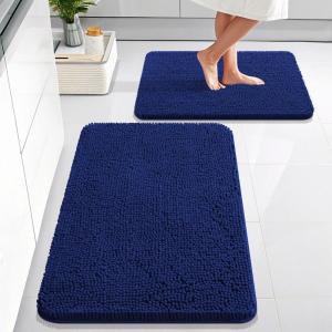 imageOLANLY Bathroom Rugs Sets 2 Piece Soft Absorbent Chenille Bath Mats Area Rug Set NonSlip Quick Dry Machine Washable Bath Mats for Bathroom Home Decor Accessories 30quotx20quot24quotx16quot GreyNavy